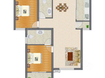 2室2厅 106.51平米户型图
