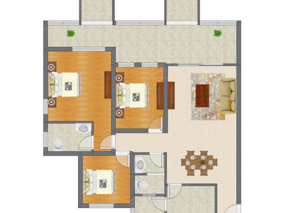 3室2厅 97.89平米户型图