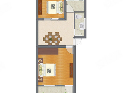 2室1厅 43.13平米户型图