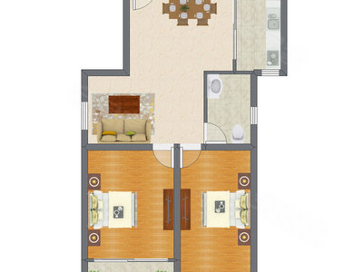 2室2厅 95.70平米户型图