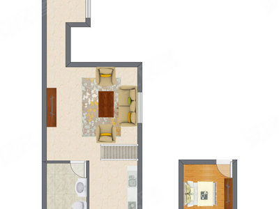 1室1厅 44.76平米户型图
