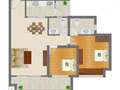 2室2厅 88.12平米户型图