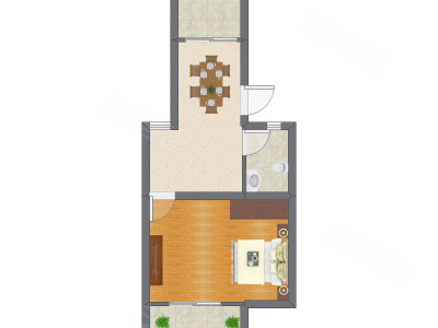 1室1厅 34.21平米户型图