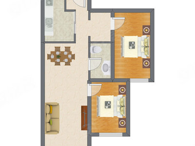 2室2厅 86.88平米户型图