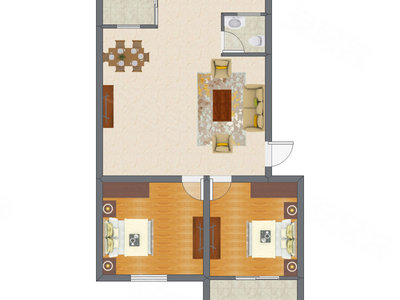 2室1厅 70.60平米户型图