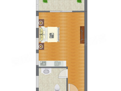1室1厅 34.53平米户型图