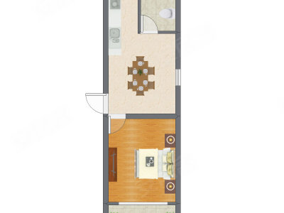 1室1厅 38.61平米户型图