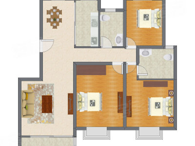 3室2厅 140.89平米户型图