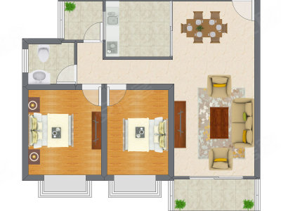 2室2厅 79.37平米户型图