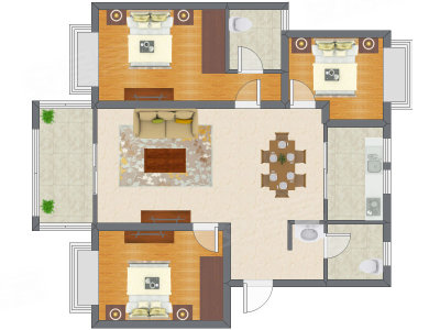 3室2厅 100.00平米户型图