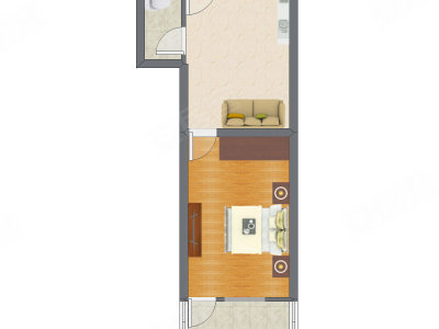 1室1厅 46.60平米户型图