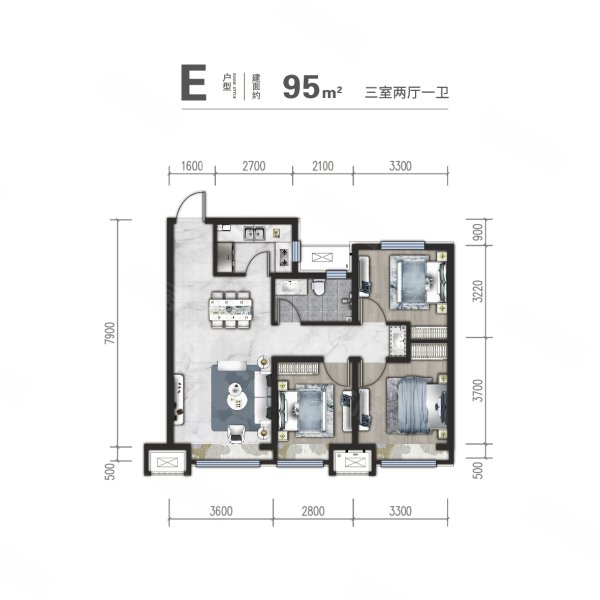 玺悦台3室2厅1卫95㎡南北119万