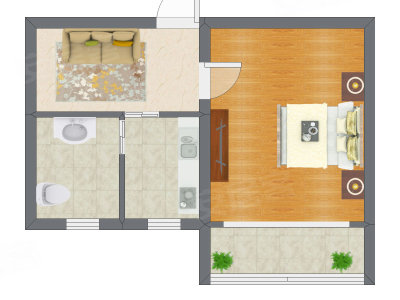 1室1厅 44.86平米户型图