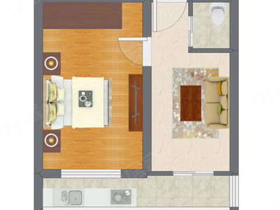 1室1厅 38.35平米户型图
