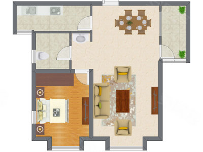 1室2厅 83.00平米户型图