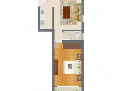 1室1厅 48.52平米户型图