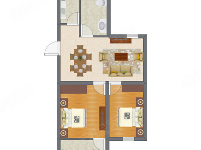 2室1厅 45.36平米户型图