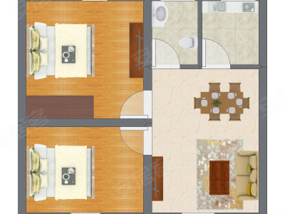 2室1厅 59.38平米户型图
