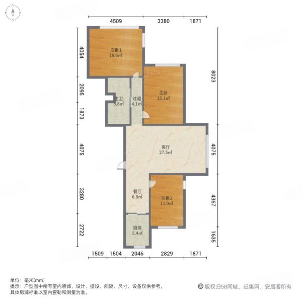 美弗霞湾3室2厅1卫98.29㎡南北82万