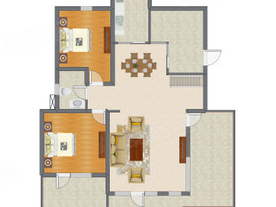 3室2厅 161.08平米户型图