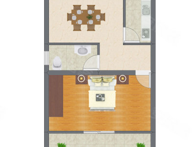 1室1厅 40.21平米户型图