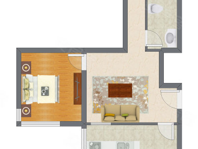 1室1厅 62.70平米户型图