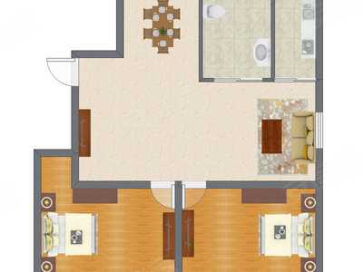 2室1厅 74.57平米户型图