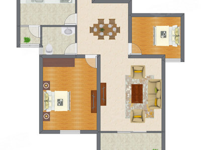 2室2厅 83.38平米户型图