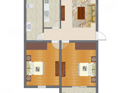 2室1厅 80.50平米户型图