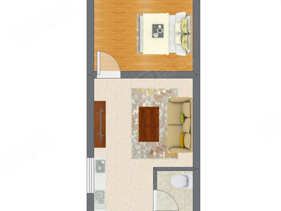 1室1厅 38.64平米户型图