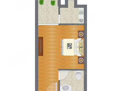 1室0厅 42.39平米户型图