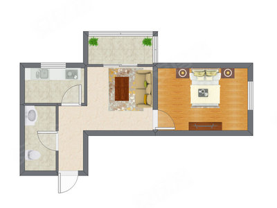 1室1厅 58.64平米户型图