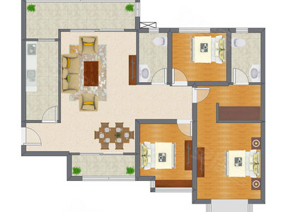 3室2厅 127.73平米户型图
