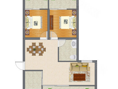 2室2厅 64.60平米