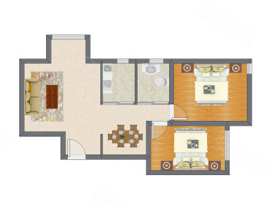 2室2厅 63.67平米户型图