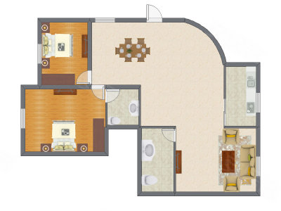 2室1厅 105.19平米