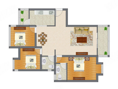 3室2厅 128.57平米户型图