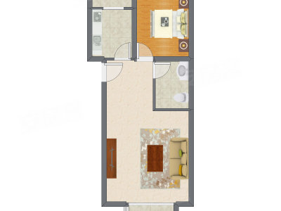 1室1厅 64.60平米户型图