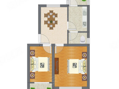 2室1厅 60.40平米户型图