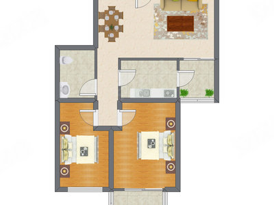 2室2厅 88.57平米户型图