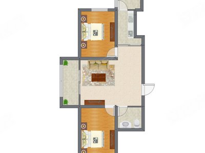 2室1厅 86.00平米