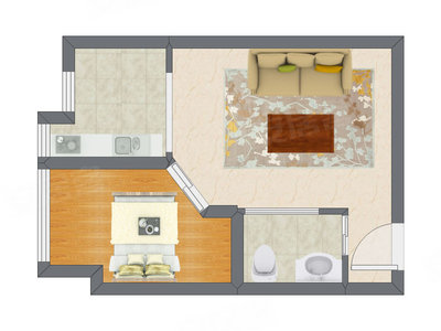 1室1厅 48.14平米户型图