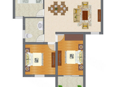 2室2厅 57.70平米户型图