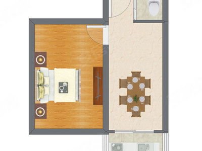 1室1厅 42.61平米户型图