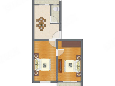 2室1厅 57.11平米户型图