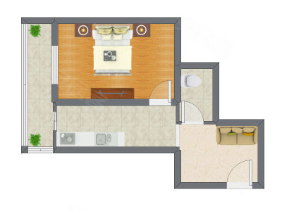 1室1厅 48.25平米户型图