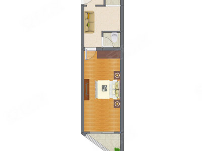 1室1厅 43.48平米户型图