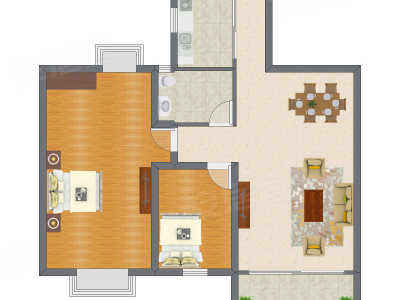 2室2厅 78.28平米户型图