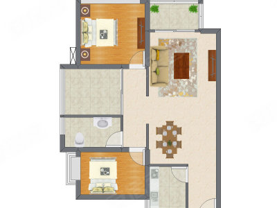 2室2厅 90.76平米户型图
