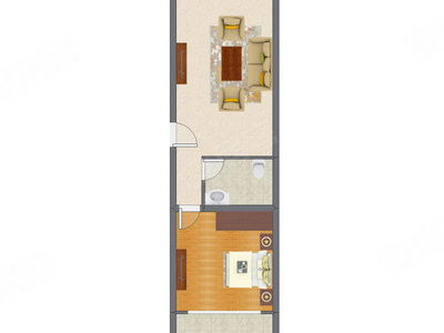 1室1厅 65.69平米户型图